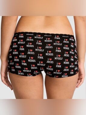 3/$30 ⭐️ I love Nerds Myself and Pink Victoria’s Secret black Boyshort Panty NWT